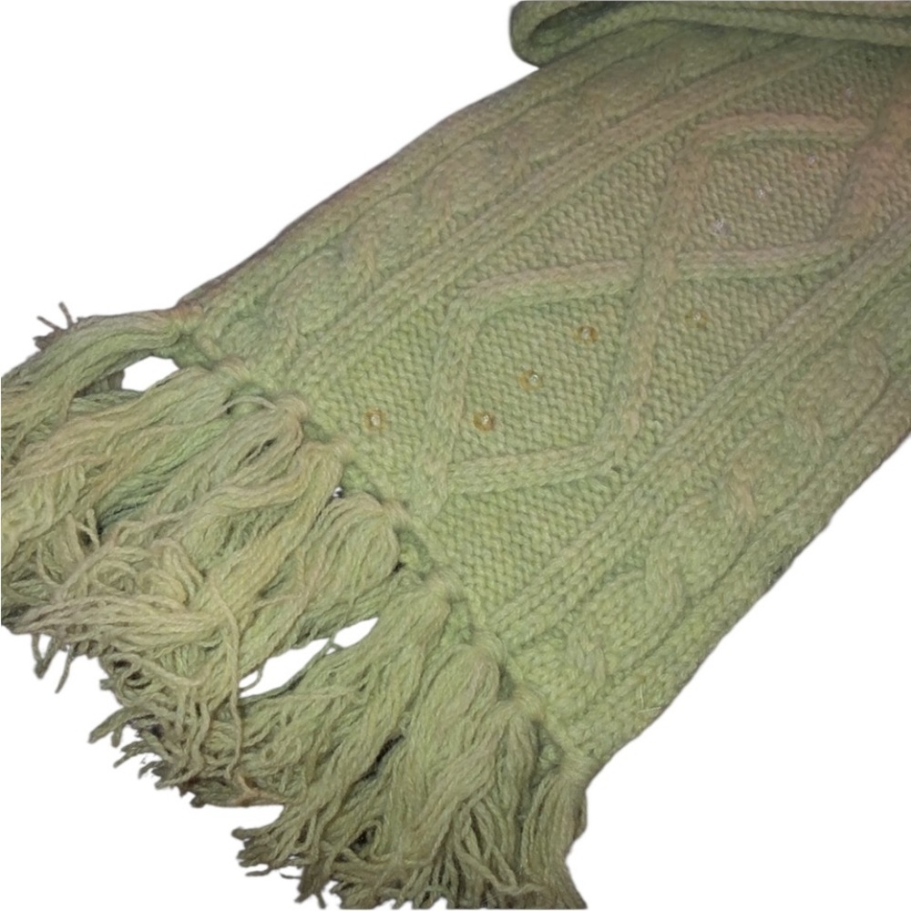 Knit hat & scarf set light green with sequin detail NWOT